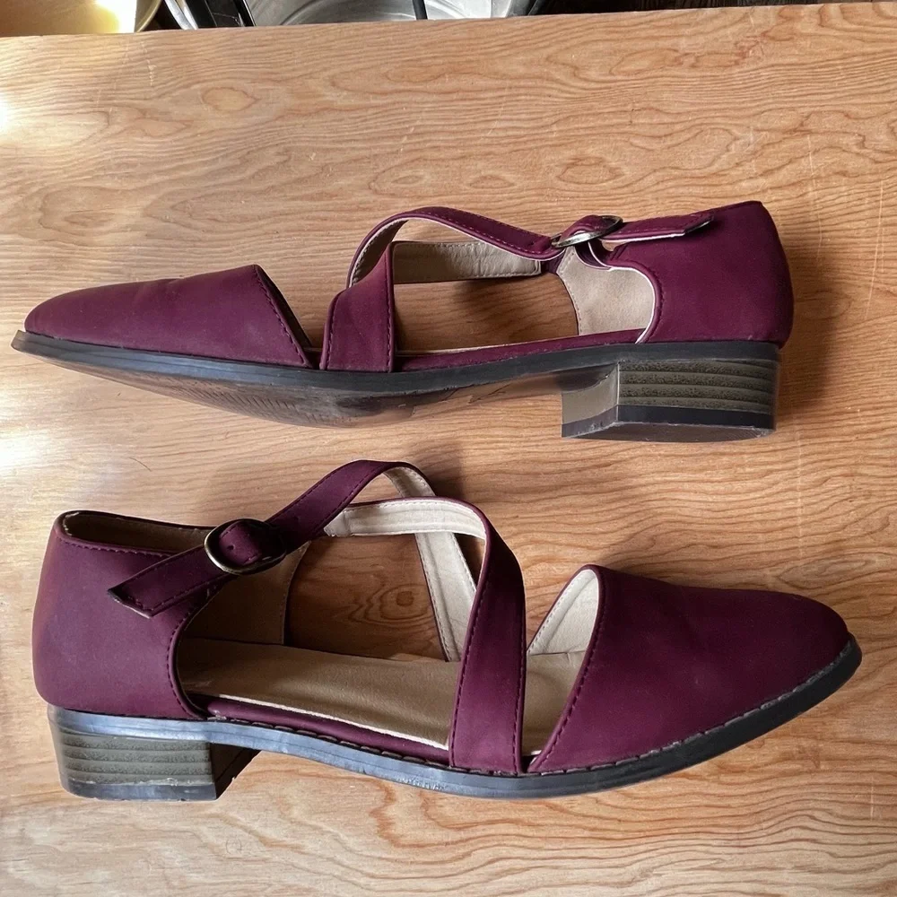 Journee Collection | Maroon Elina Strappy Flat Shoes, Women’s Size 8